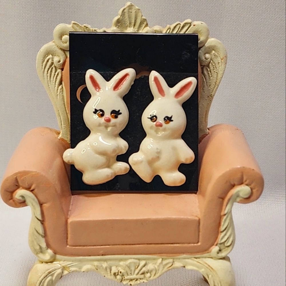 Cute Vintage Ceramic White Bunny Earrings